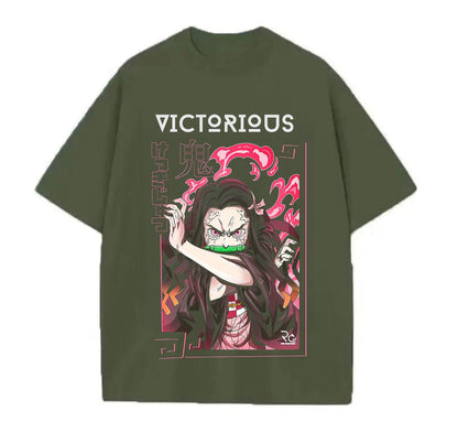 Army Green / XS Nezuko (Demon Slayer)  Anime Oversize T-Shirt