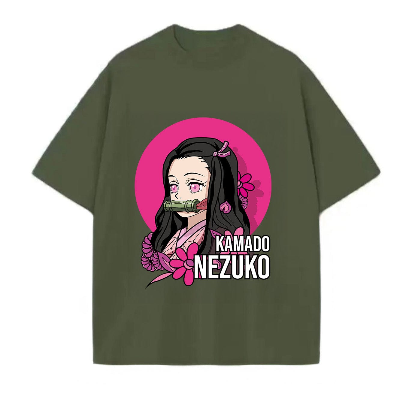 Army Green / XS Nezuko (Demons Slayer) Anime Oversize T-Shirt