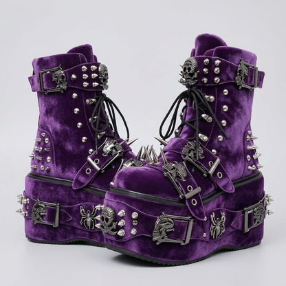 as picture 2 / 50 2026 Camouflage Print Platform Ankle Boots Spider Metal Studs Spikes Buckle Straps Lace-Up Gothic Punk Y2K Street Fashion Shoes