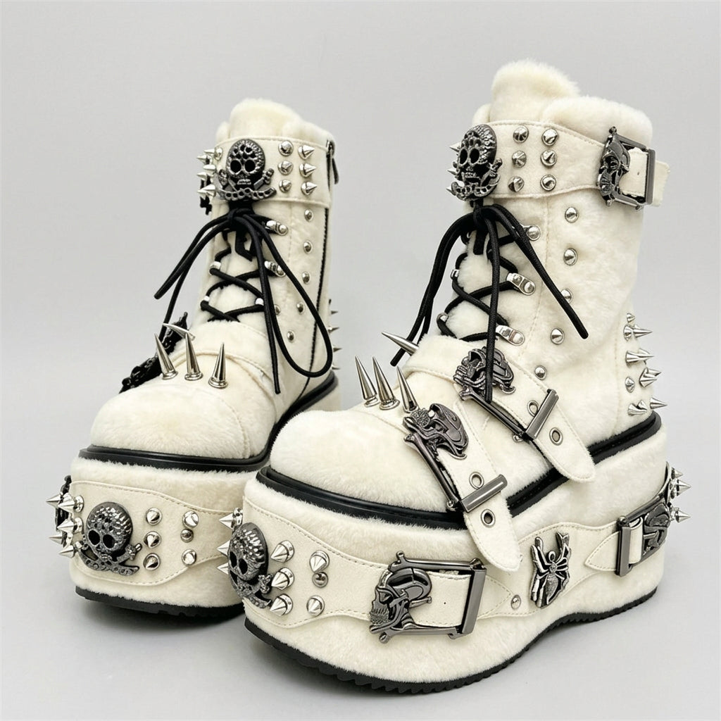 as picture 3 / 48 2026 Camouflage Print Platform Ankle Boots Spider Metal Studs Spikes Buckle Straps Lace-Up Gothic Punk Y2K Street Fashion Shoes