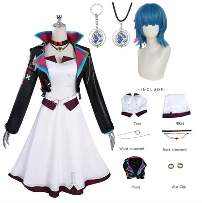 Ball Dress with Wig & Accessories / XS Arcane Season 2 Jinx Cosplay Dress – Powder Blue Ball Gown by Victorious