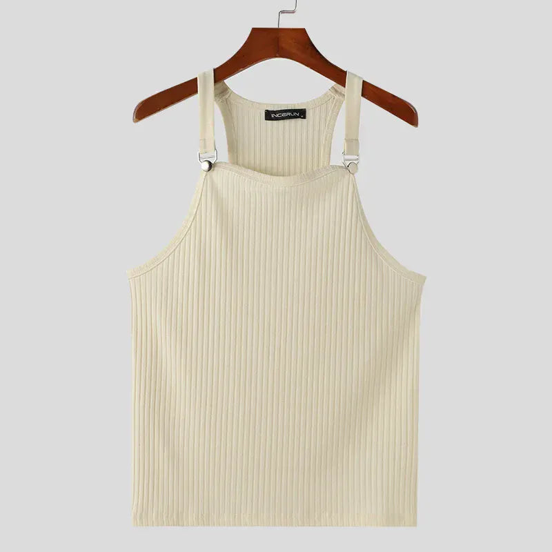 Beige / S Ribbed Tank Top Unisex Solid Color Knitted / Casual & Sport