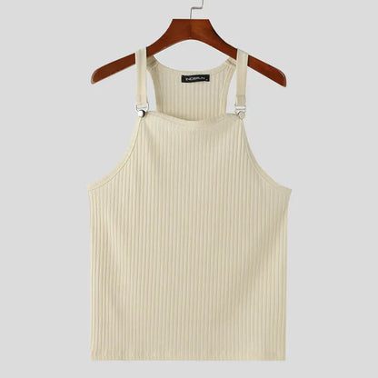 Beige / S Ribbed Tank Top Unisex Solid Color Knitted / Casual & Sport