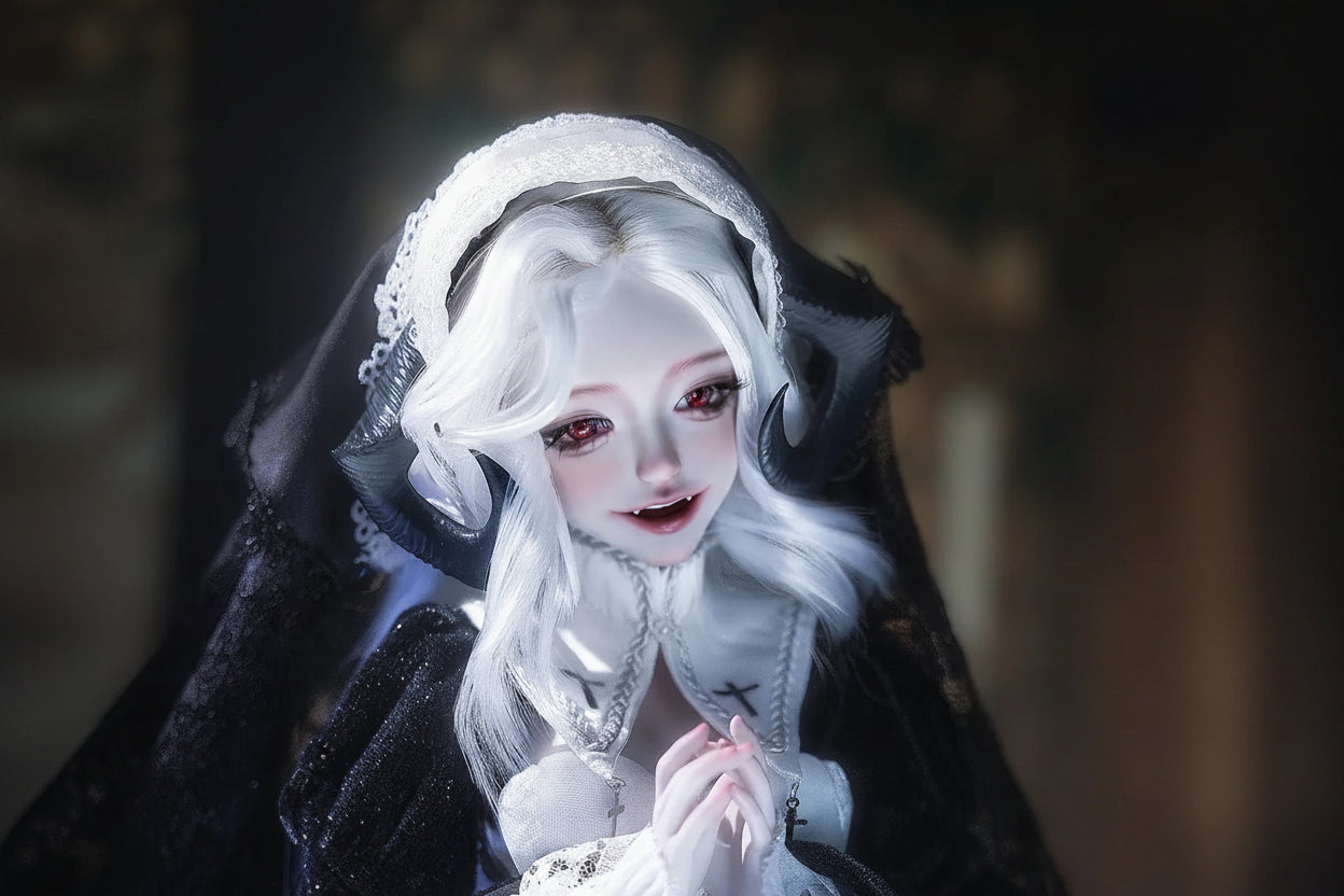 BJD Doll 1/4 Cassandra Fullset C Bariy Big Chest Body Demon Goat Horn Nun Satanic Evil Theme Resin Figure Shugafairy