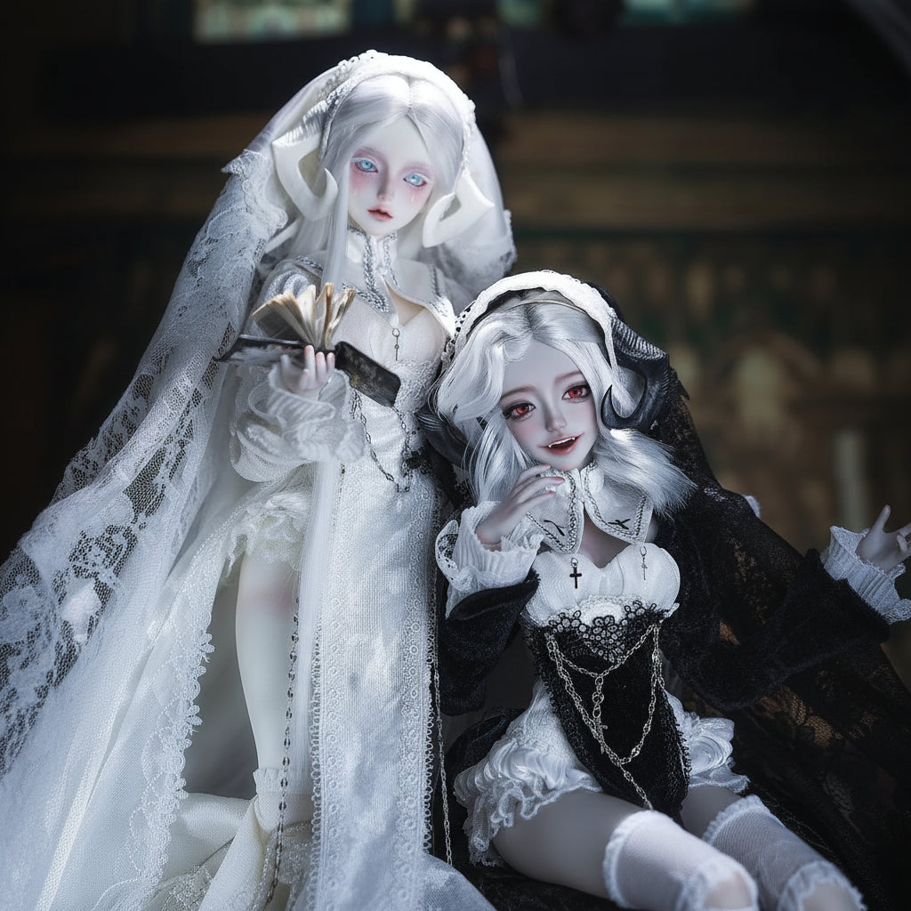 BJD Doll 1/4 Cassandra Fullset C Bariy Big Chest Body Demon Goat Horn Nun Satanic Evil Theme Resin Figure Shugafairy