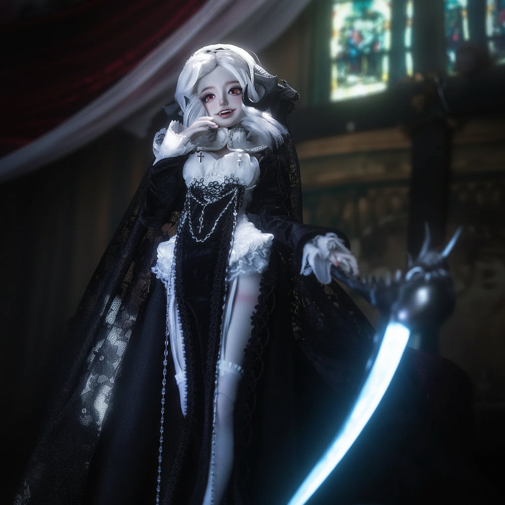BJD Doll 1/4 Cassandra Fullset C Bariy Big Chest Body Demon Goat Horn Nun Satanic Evil Theme Resin Figure Shugafairy