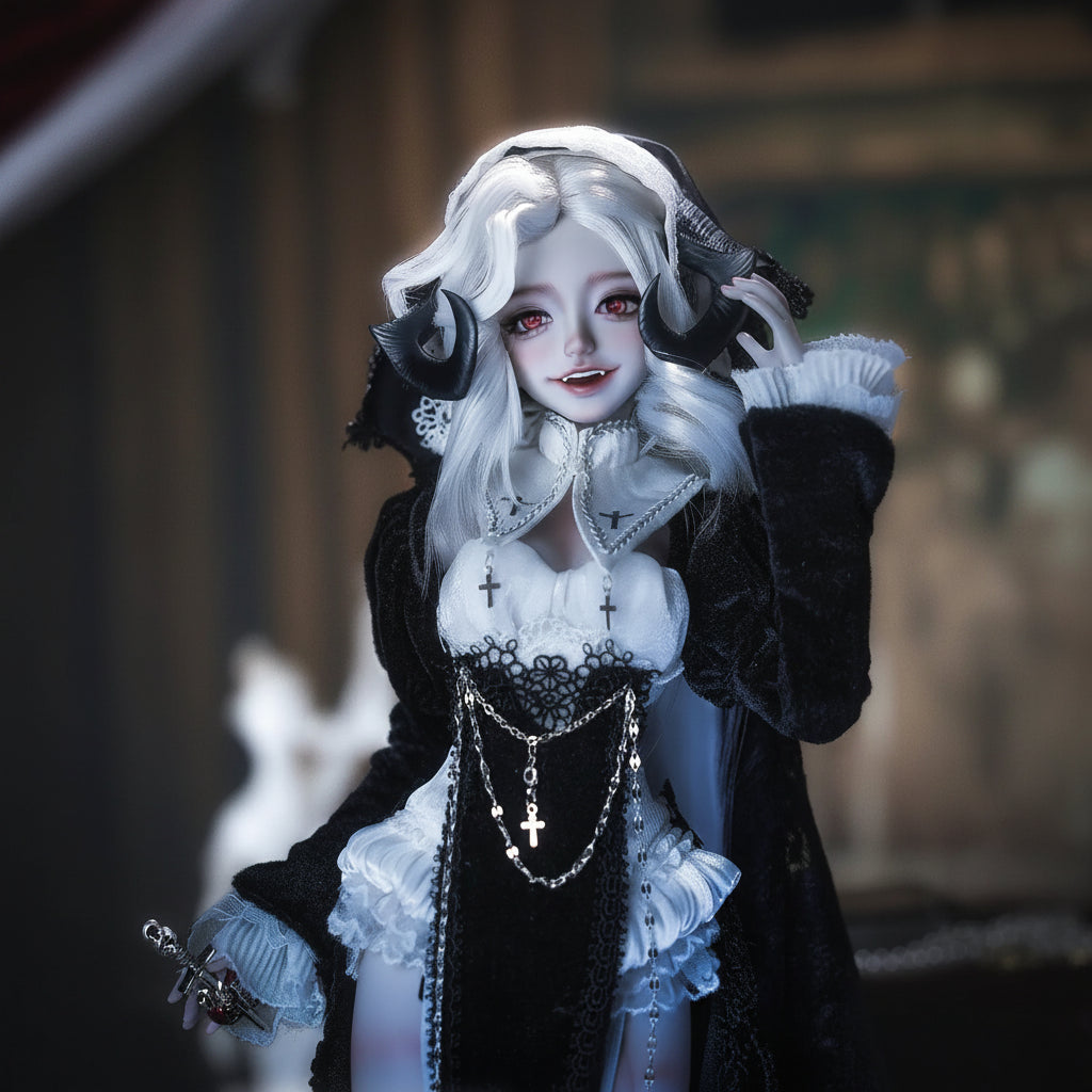 BJD Doll 1/4 Cassandra Fullset C Bariy Big Chest Body Demon Goat Horn Nun Satanic Evil Theme Resin Figure Shugafairy
