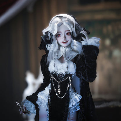 BJD Doll 1/4 Cassandra Fullset C Bariy Big Chest Body Demon Goat Horn Nun Satanic Evil Theme Resin Figure Shugafairy