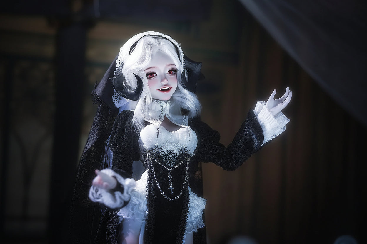 BJD Doll 1/4 Cassandra Fullset C Bariy Big Chest Body Demon Goat Horn Nun Satanic Evil Theme Resin Figure Shugafairy