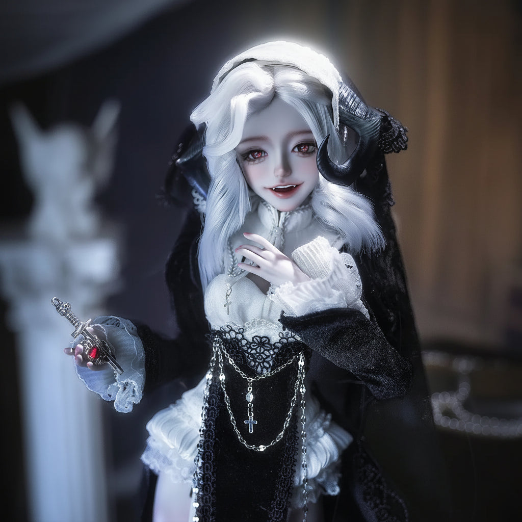 BJD Doll 1/4 Cassandra Fullset C Bariy Big Chest Body Demon Goat Horn Nun Satanic Evil Theme Resin Figure Shugafairy