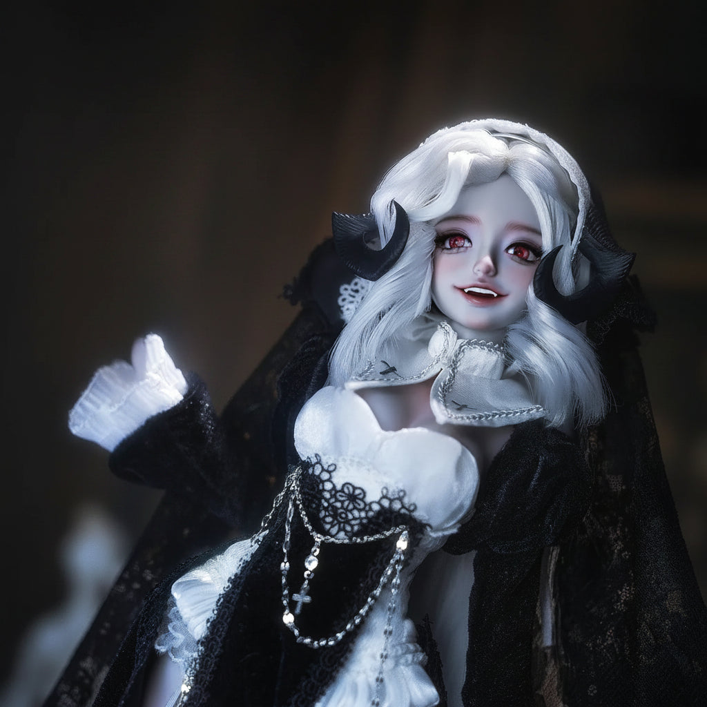 BJD Doll 1/4 Cassandra Fullset C Bariy Big Chest Body Demon Goat Horn Nun Satanic Evil Theme Resin Figure Shugafairy
