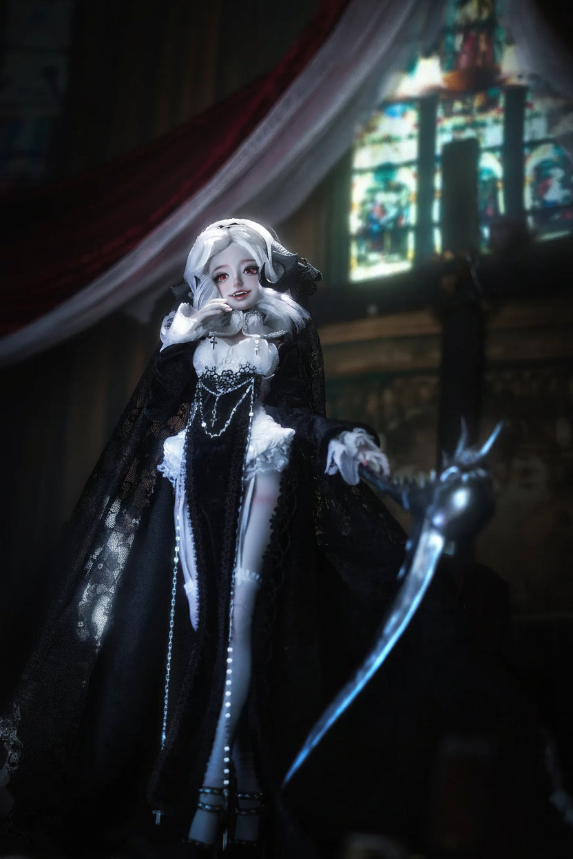 BJD Doll 1/4 Cassandra Fullset C Bariy Big Chest Body Demon Goat Horn Nun Satanic Evil Theme Resin Figure Shugafairy
