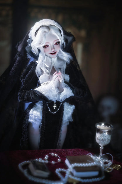 BJD Doll 1/4 Cassandra Fullset C Bariy Big Chest Body Demon Goat Horn Nun Satanic Evil Theme Resin Figure Shugafairy