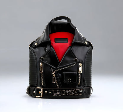 Black / 28cmx16cmx33cm Punk Rock Jacket Backpack / Vegan Leather