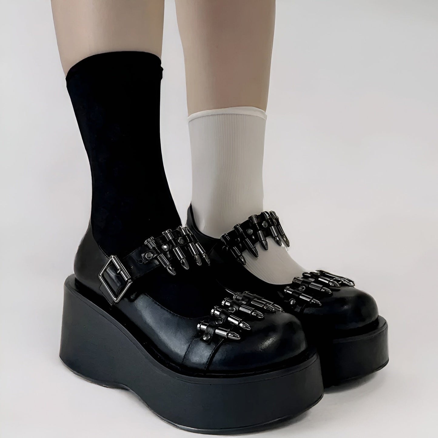 Black / 33 Bullet Studded Punk Platform Lolita Shoes