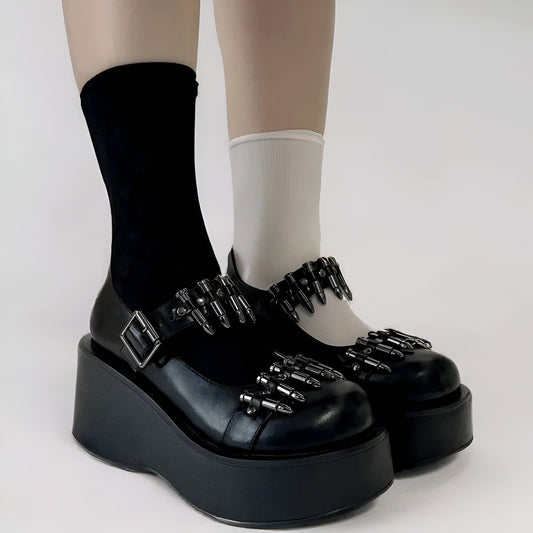 Black / 33 Bullet Studded Punk Platform Lolita Shoes