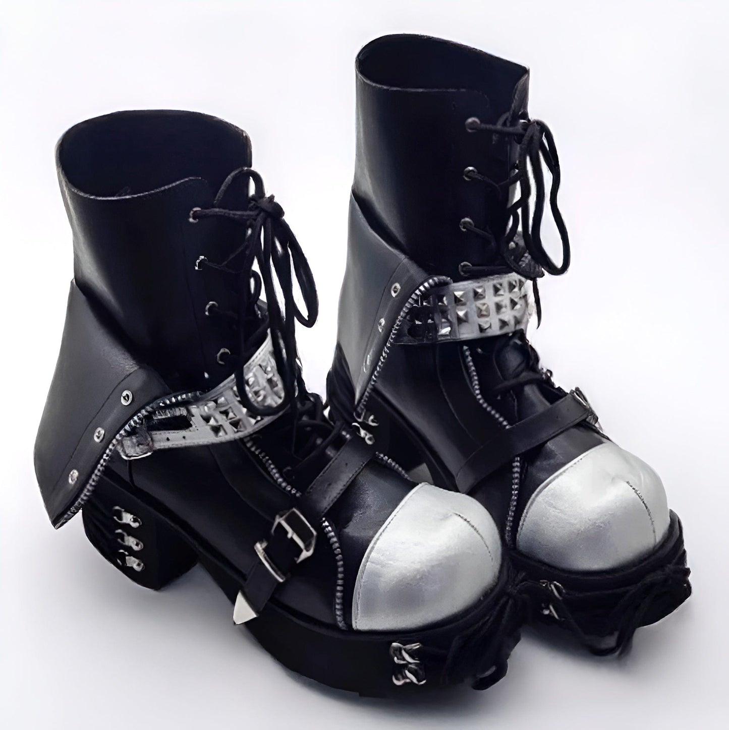 Black / 33 Punk Rock Ankle Boots / Patchwork Vegan Leather