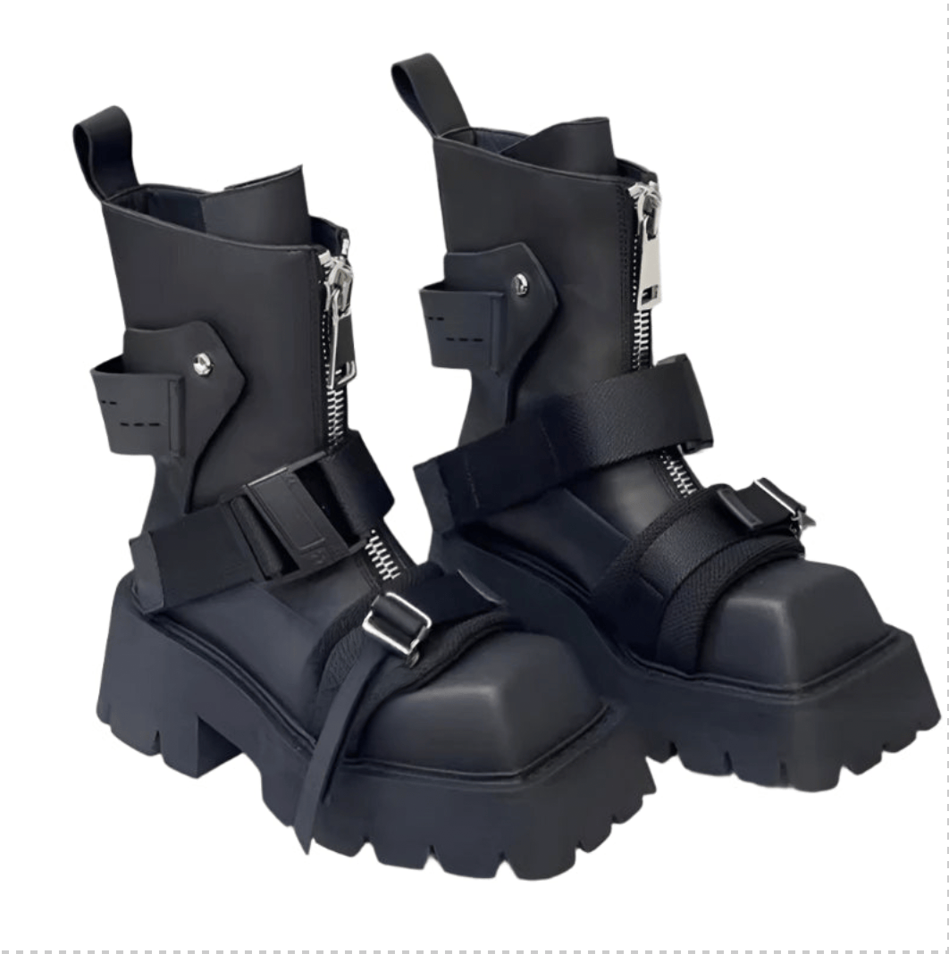 Black / 35 Thick-soled Male Biker Gothic Boots