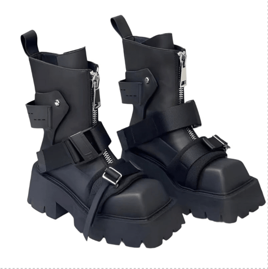 Black / 35 Thick-soled Male Biker Gothic Boots