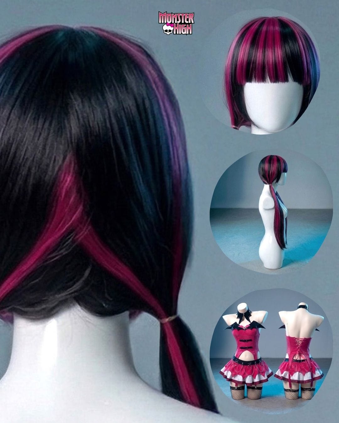 Black and Cherry / One Size Draculaura MonsterHigh Cosplay Wig - XXO Midnight Black and Cherry