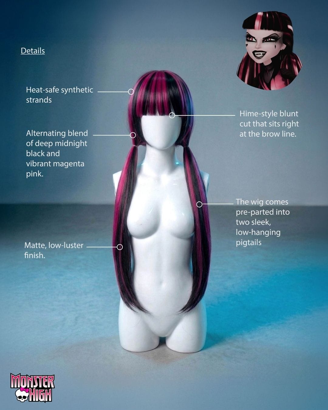 Black and Cherry / One Size Draculaura MonsterHigh Cosplay Wig - XXO Midnight Black and Cherry