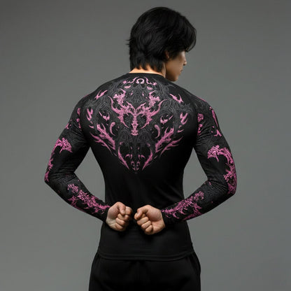 Black black pink / S Korean Style Slim Fit Cyber Sigilism shirt - Long sleeve compression shirt