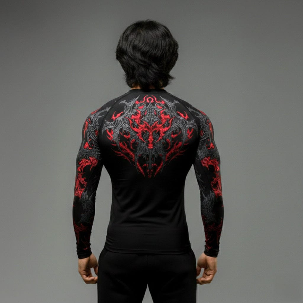 Black black red / S Korean Style Slim Fit Cyber Sigilism shirt - Long sleeve compression shirt