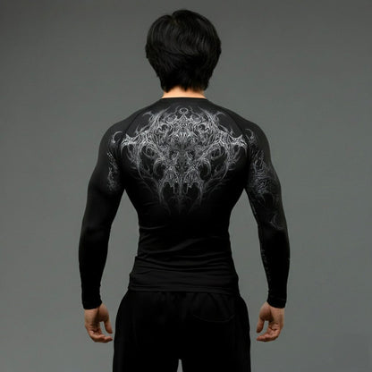 Black black / S Korean Style Slim Fit Cyber Sigilism shirt - Long sleeve compression shirt