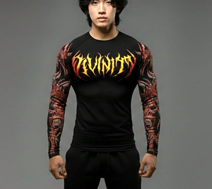 Black black yellow / S Korean Style Slim Fit Cyber Sigilism shirt - Long sleeve compression shirt