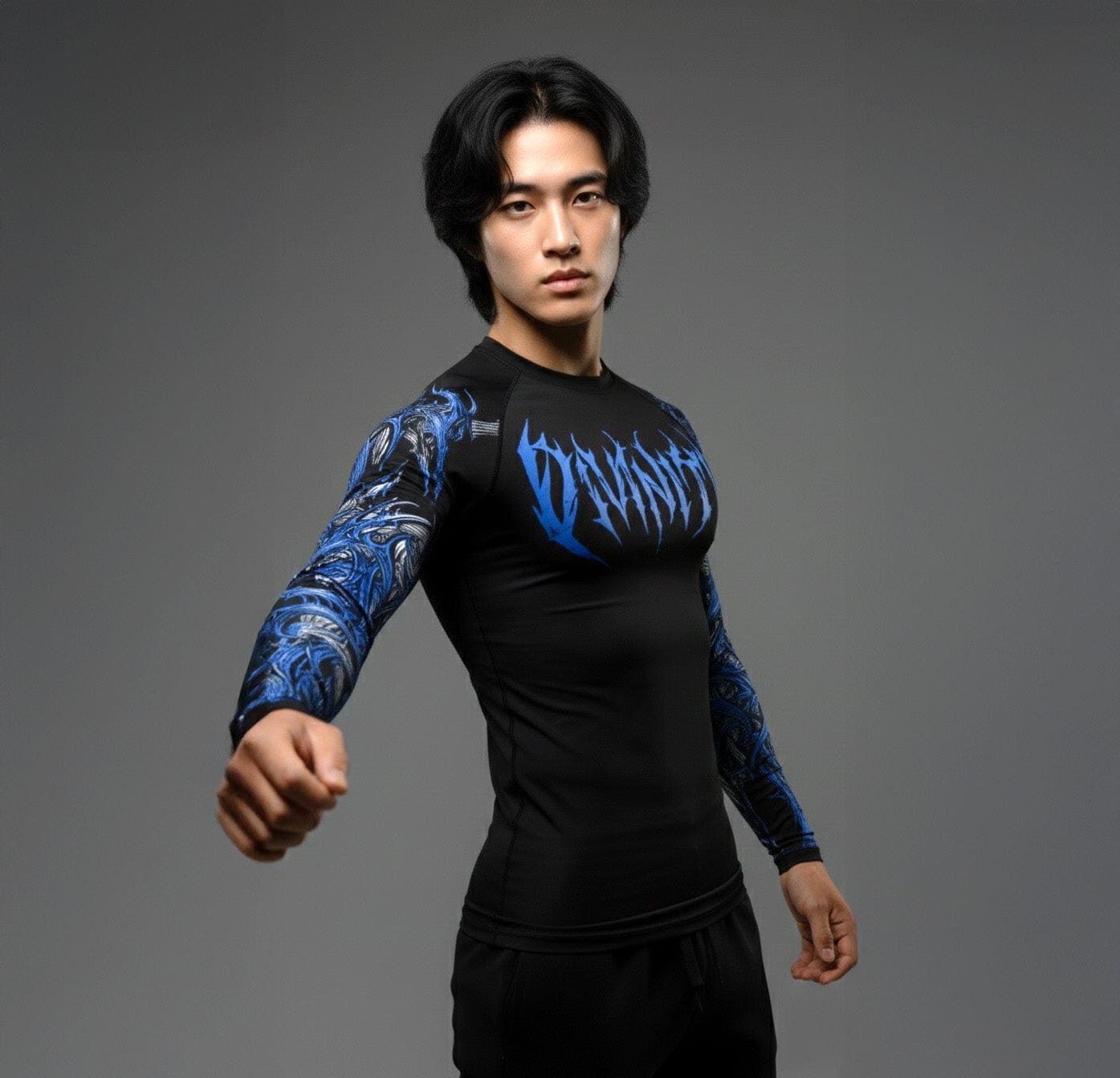 Black blue / S Korean Style Slim Fit Cyber Sigilism shirt - Long sleeve compression shirt