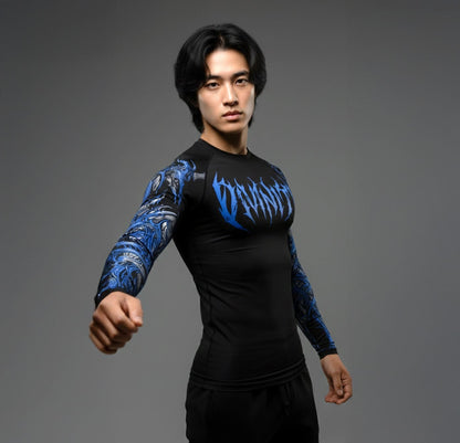 Black blue / S Korean Style Slim Fit Cyber Sigilism shirt - Long sleeve compression shirt