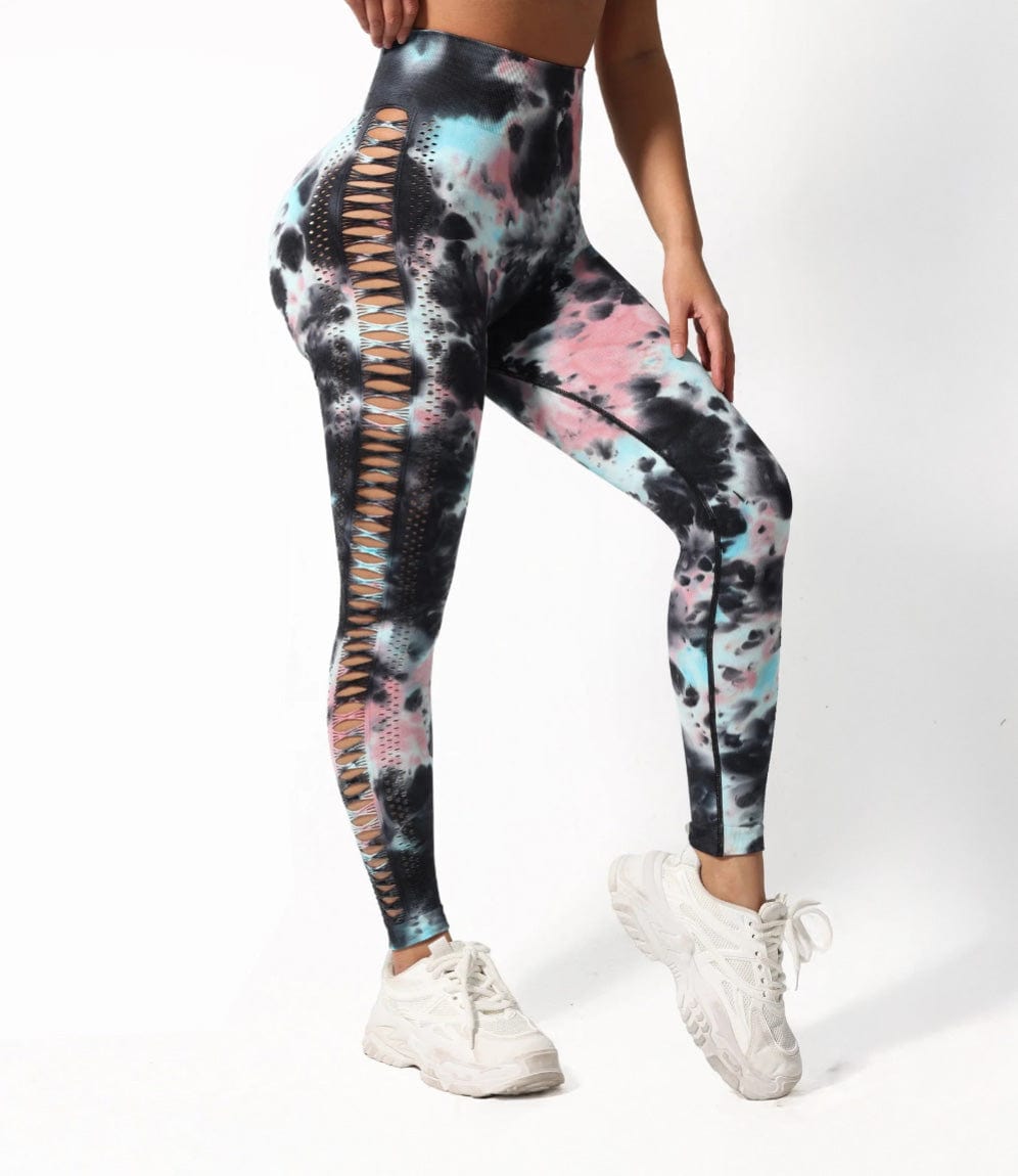 Black Blue / S Victorious Nebula Swirl Tie Dye Seamless Women Leggings High Waist