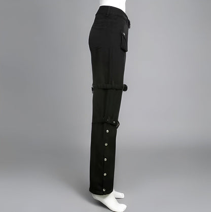 Black Goth Cargo Jeans with Multi Pockets Metal Buckle & Belt