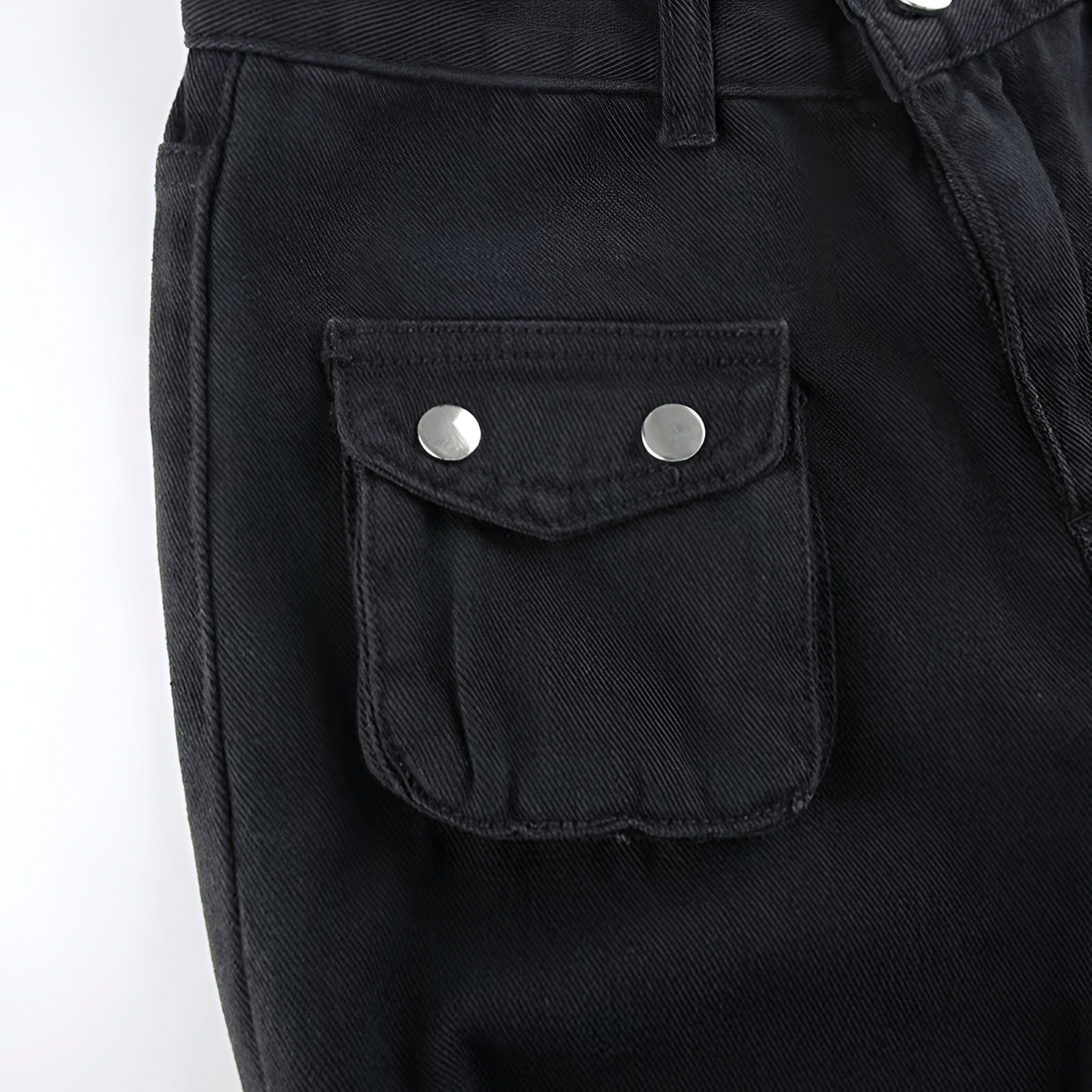 Black Goth Cargo Jeans with Multi Pockets Metal Buckle & Belt