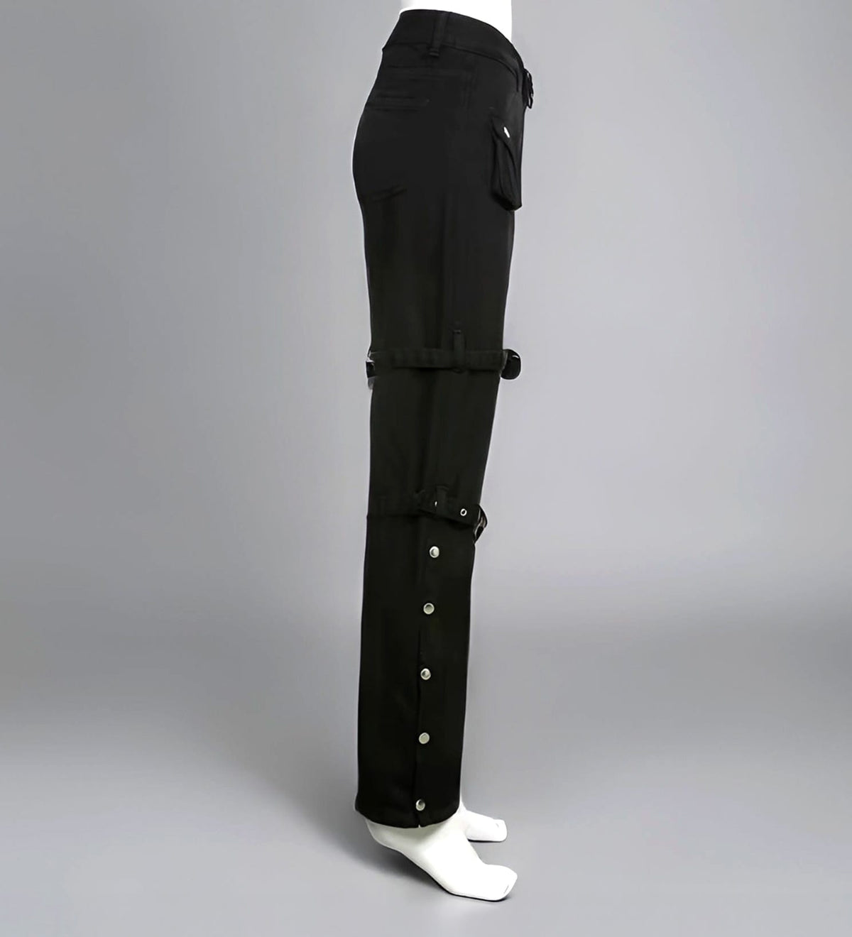 Black Goth Cargo Jeans with Multi Pockets Metal Buckle & Belt