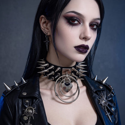 Black Harajuku Women Punk/Goth Chocker with Concentric Heart Detail