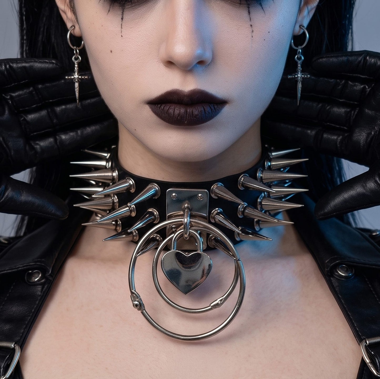 Black Harajuku Women Punk/Goth Chocker with Concentric Heart Detail