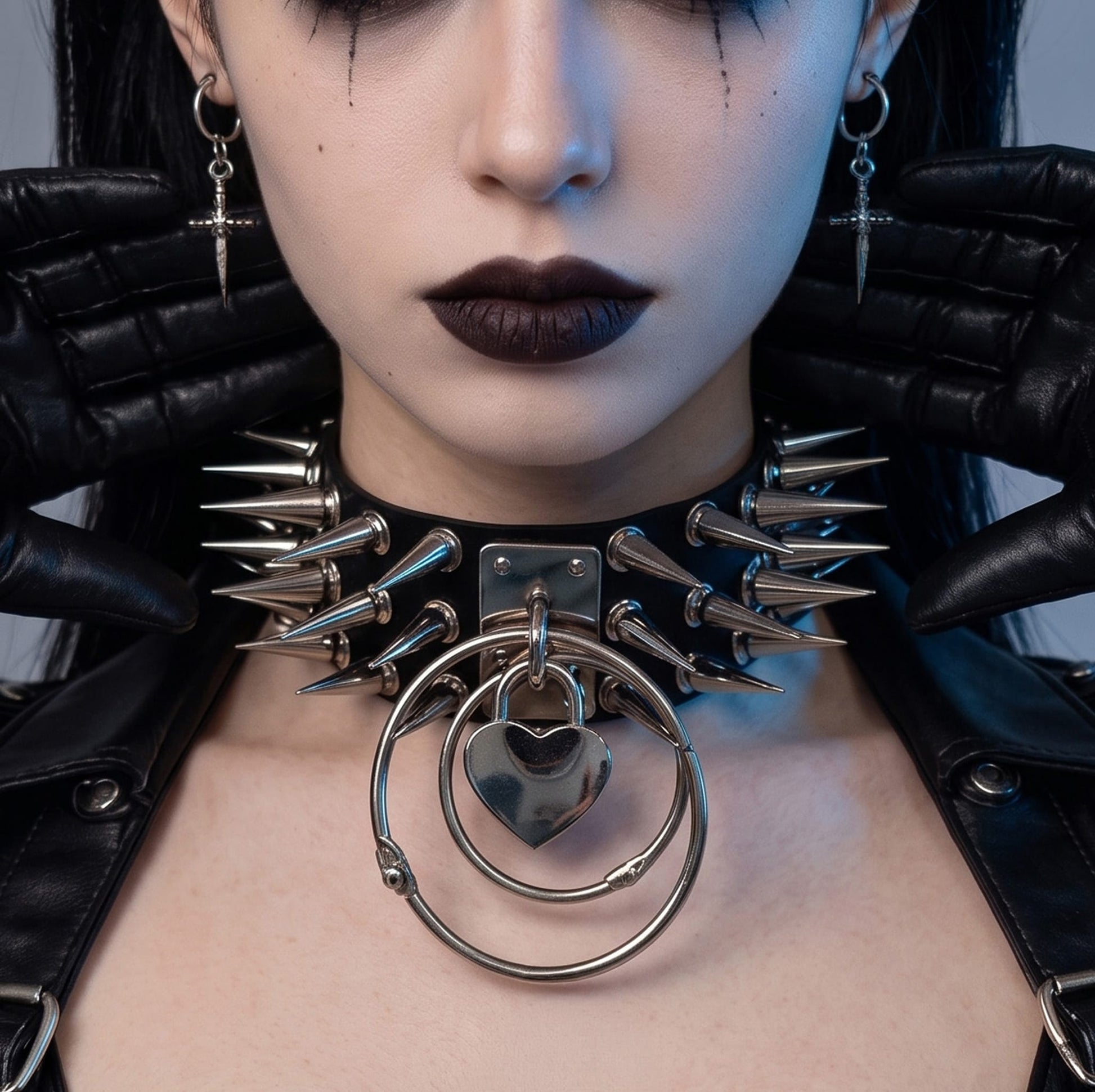 Black Harajuku Women Punk/Goth Chocker with Concentric Heart Detail