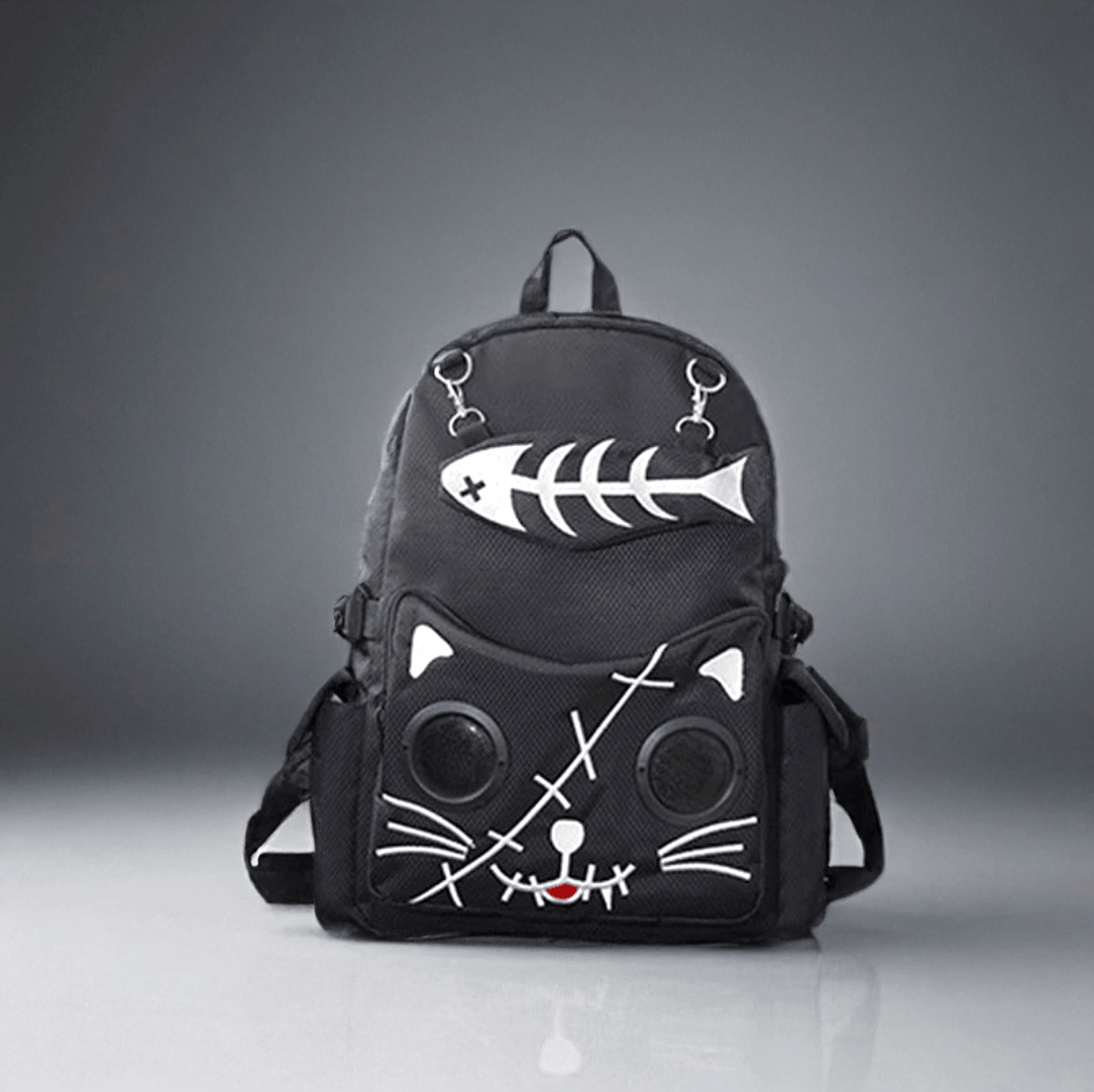 Black Kawaii Goth Cat Bluetooth Speaker Backpack