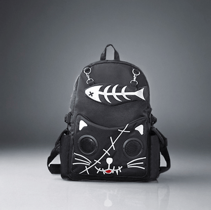 Black Kawaii Goth Cat Bluetooth Speaker Backpack