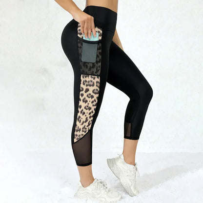 Black Leopard / S Marble Print Sports Leggings With Pockets (Victorious AetherFrame)