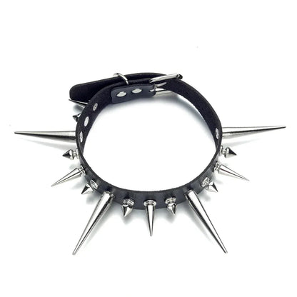 black Long Spike Choker Punk Faux Leather Collar For Women & Men / Goth Necklace Accessories