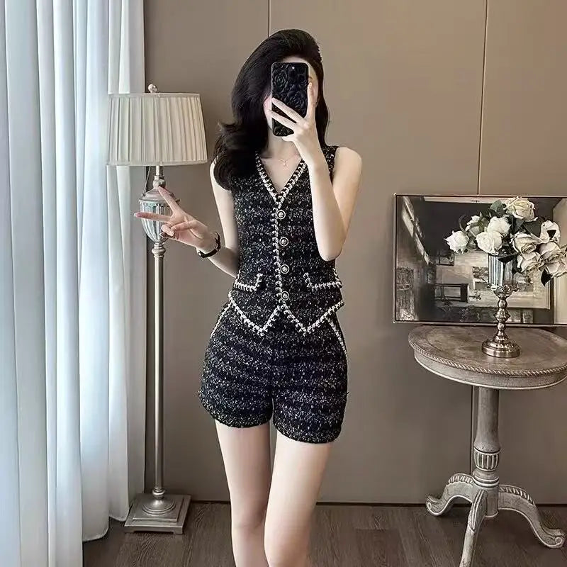 Black / M 2025 new in matching sets Fashion 2 pieces set for woman tank Tops + Shorts two piece outfits woman pant sets ensemble femme