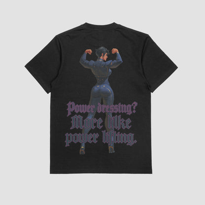 Black / M Caitlyn "Power Dressing? More like Powerlifting" Gym T-shirt (Oversized)