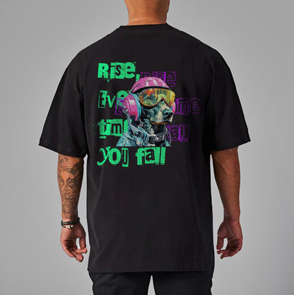 Black / M Oversize Gym T-shirt "Rise every time you fall"