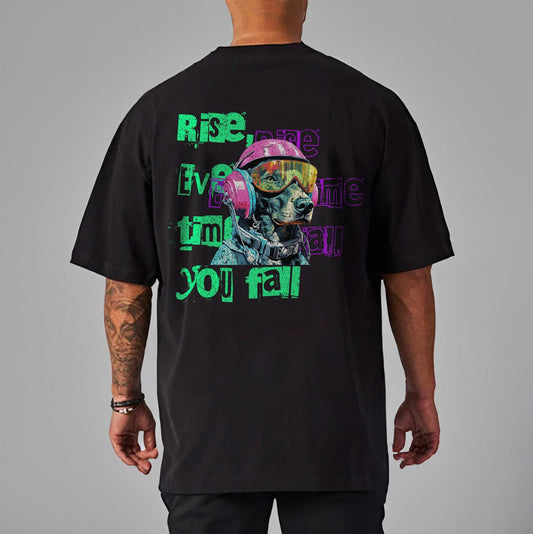 Black / M Oversize Gym T-shirt "Rise every time you fall"
