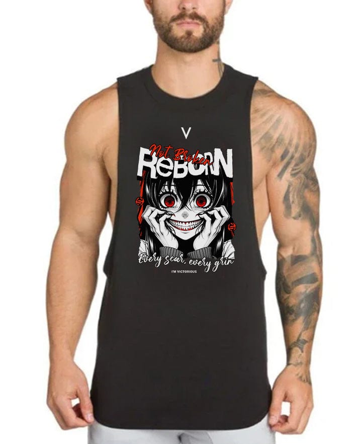 Black / M Reborn V High Neck Tank Top - Gym Fitness Streetwear Tank Top