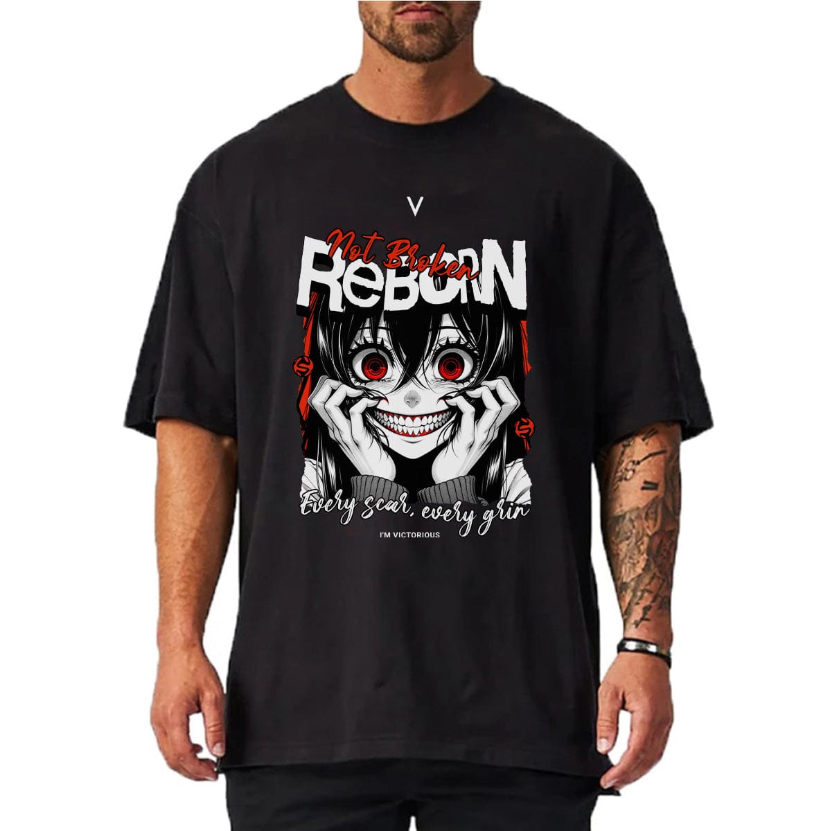 Black / M Reborn V Oversize T-shirt - Front Print (Oversize)