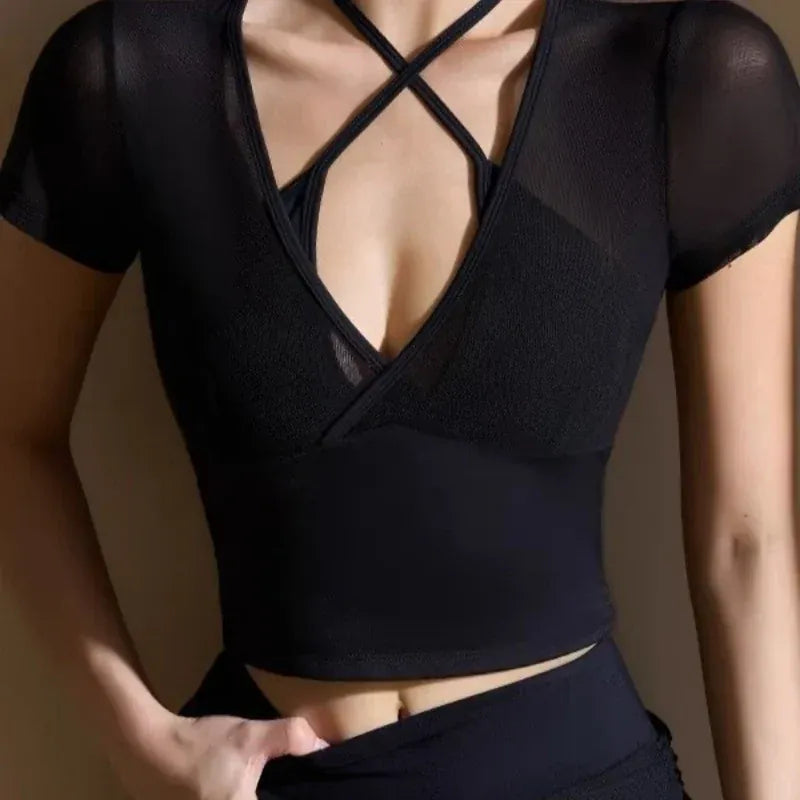 Black / M Two Pieces Mesh Patchwork Short Sleeve (Victorious HyperDrive Tops)