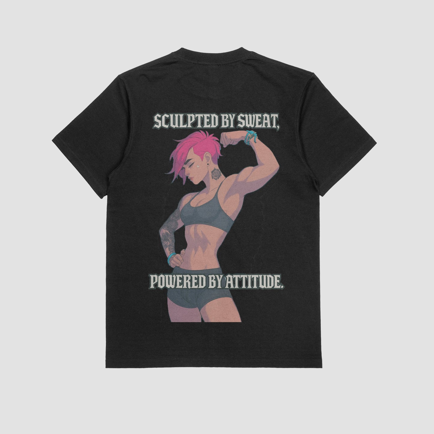 Black / M Vi "Sculpted by sweat, Powered by attitude" Gym T-shirt (Oversized)